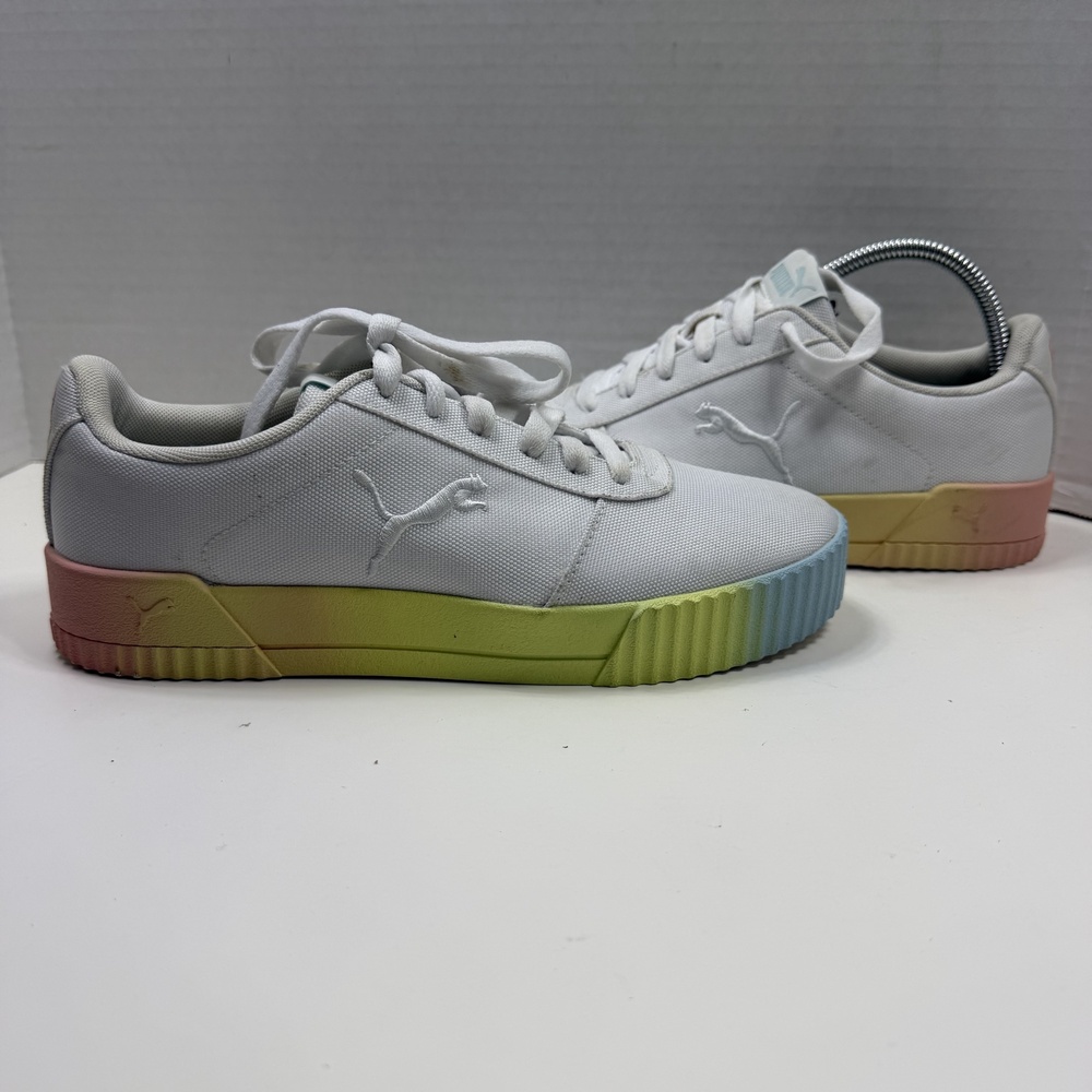 Puma SoftFoam+ Shoes Womens Size 9.5 White Rainbow Canvas Sneakers 381329-01